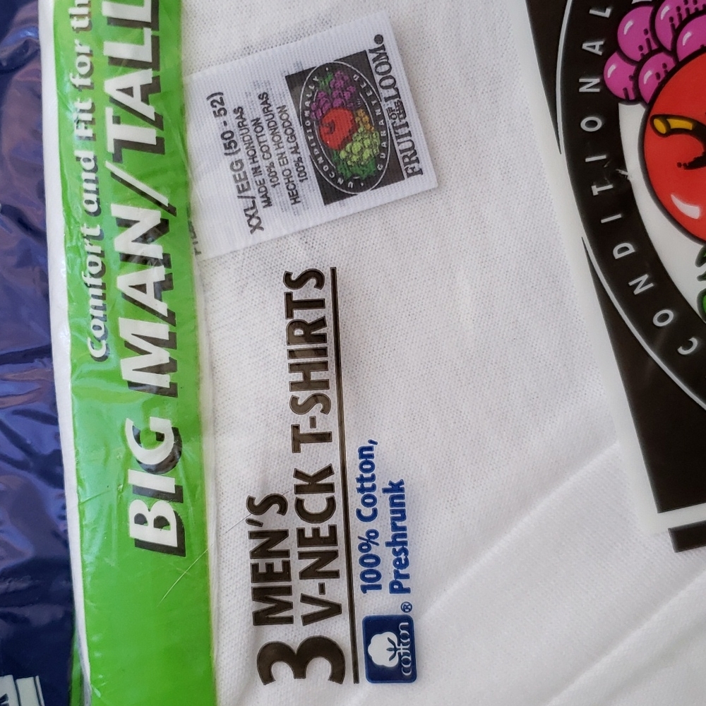 New Mens V-Neck short sleeve white t-shirts 3 pack 100% cotton 2XL Big and tall - Picture 3 of 3